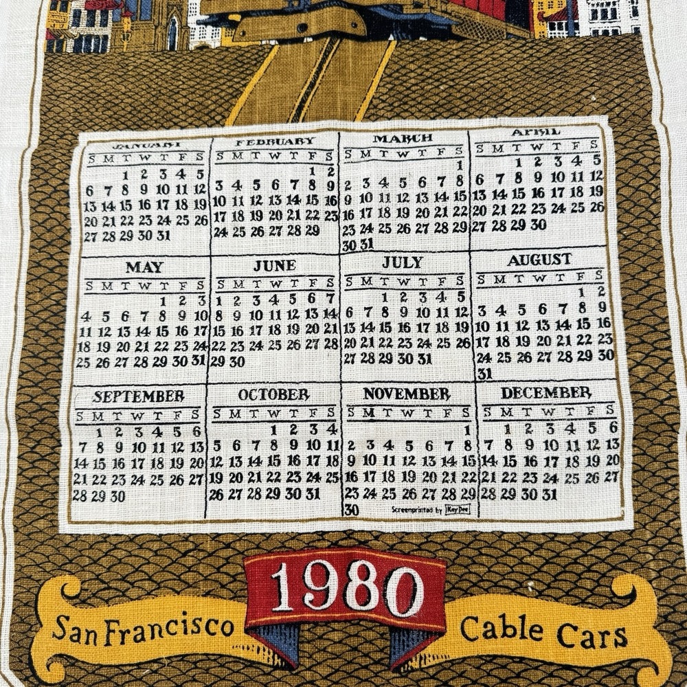 VTG 1980 San Francisco Cable Cars‎ Calendar Tea Towel Sewell Jackson 27x16 - Picture 5 of 16